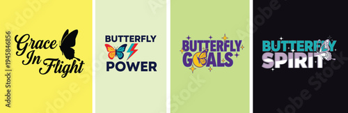 Vibrant butterfly logos on colorful backgrounds for inspiration and motivation tshirt design