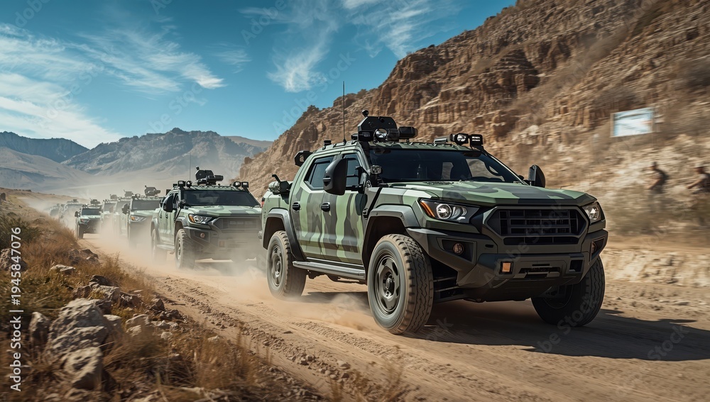 Fototapeta premium military exercise with active patrol vehicles