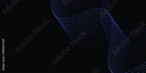Neon sound wave on black background. Abstract flowing wavy dot lines design for ai concept, eq equalizer, audio record, voice assistant.