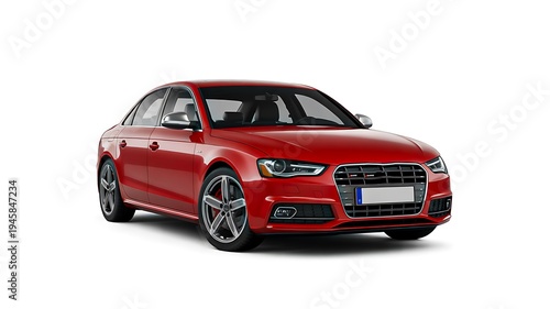 Modern red luxury sedan car isolated on white background