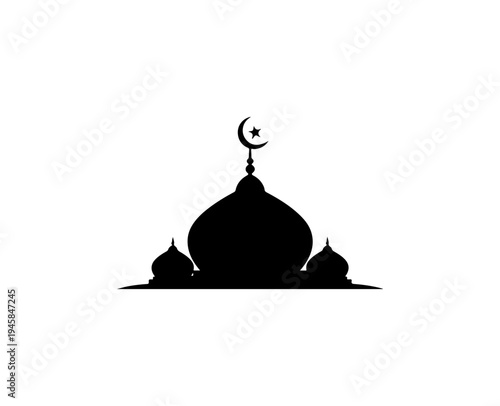 Elegant Mosque Silhouette with Crescent Moon