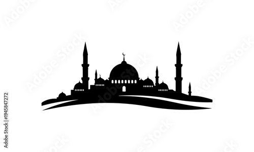 Black silhouette mosque icon vector