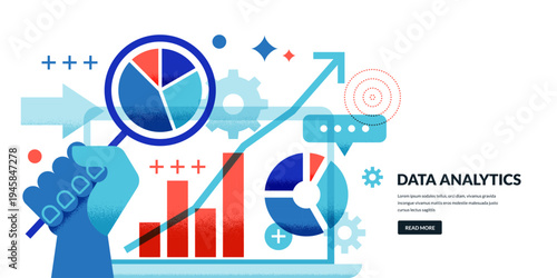 Data analytics concept. Business analysis, statistics, financial growth and performance monitoring. Vector illustration
