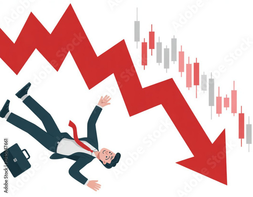 Businessperson falling amid a sharp decline in stock market graph