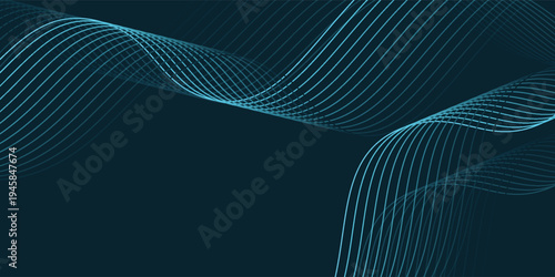Glowing blue wavy lines on abstract technology dark blue background. vector illustration eps10