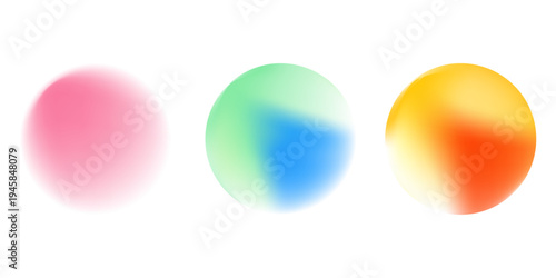 Set color circle gradient noise gradation. Abstract colorful watercolor blur mesh on isolated transparent background. Circle shape png.