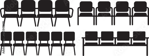 Waiting Room Chairs Row Silhouette Vector Illustration black and white