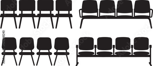 Waiting Room Chairs Row Silhouette Vector Illustration black and white