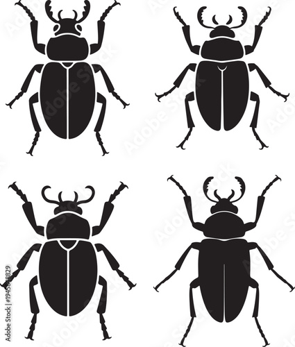 Set of Beetle Insect Silhouette Vector Illustration black and white