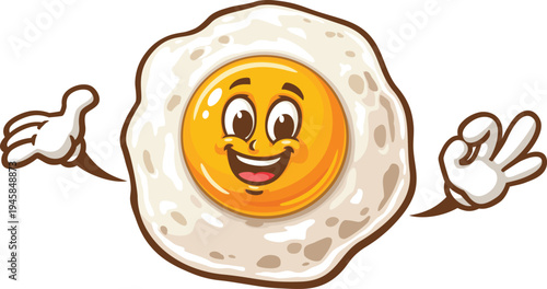 Fried egg cartoon mascot with okay hand pose