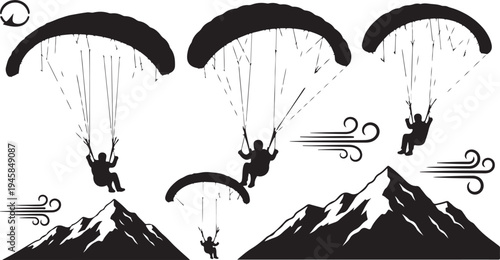 Paragliders Soaring Through the Air with Mountain Views Ahead