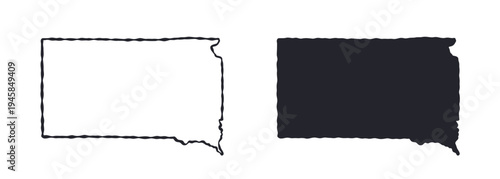 South Dakota USA state map silhouette and outline map. Vector shapes of us state, isolated on white. Perfect for infographics, geography design, education, and maps.