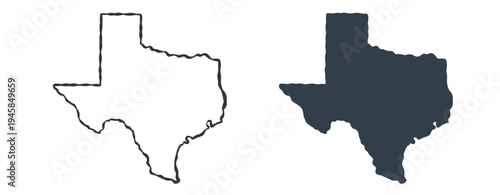 Texas USA state map silhouette and outline map. Vector shapes of us state, isolated on white. Perfect for infographics, geography design, education, and maps.