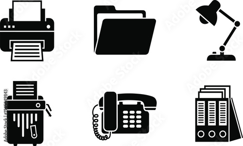 Black and white office supplies and equipment printer