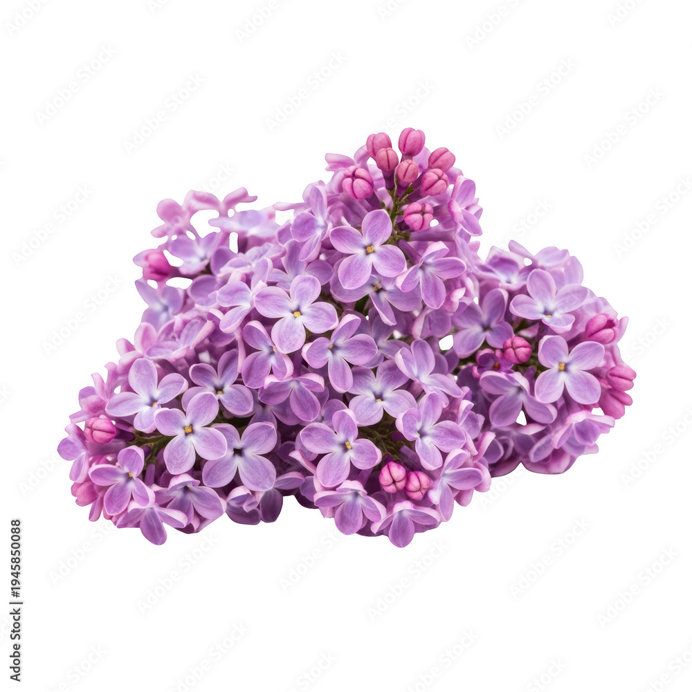 Fototapeta premium Beautiful Lilac Flowers Blooming in a Cluster on a White Background