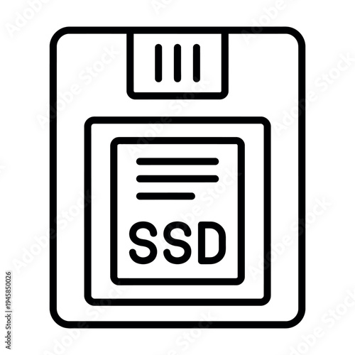 Minimalist Black and White Vector Icon Representing a Solid State Drive Storage Device