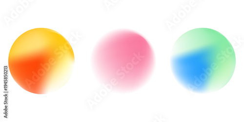 Set color circle gradient noise gradation. Abstract colorful watercolor blur mesh on isolated transparent background. Circle shape png.