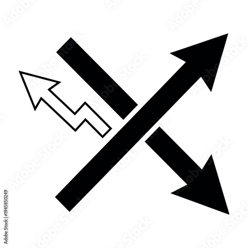 Abstract graphic icon representing conflicting directions, market fluctuation, and business strategy decisions.