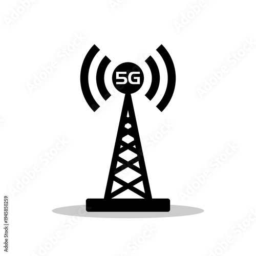 5G antenna tower transmitter icon with shadow