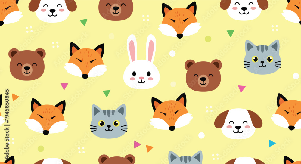Obraz premium Cute Seamless Pattern of Adorable Animal Faces.