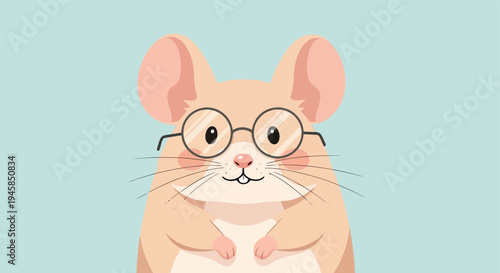 Cute Hamster Wearing Round Glasses Illustration.