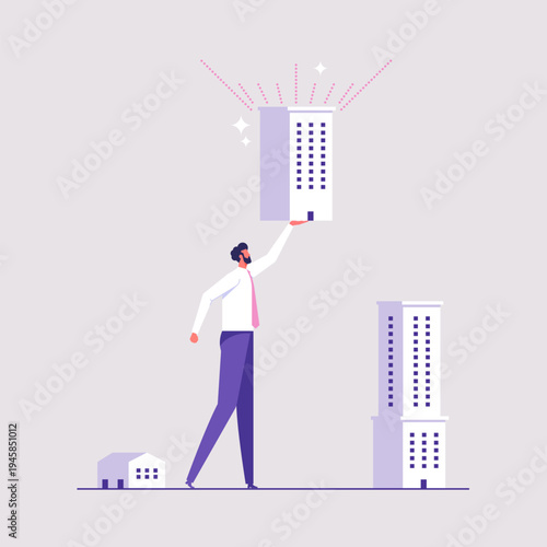 Choice of affordable real estate by price, investment to buy, rent and mortgage, man trying to pick up home, choose between houses of different sizes and prices