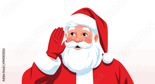 Santa Claus Listening Intently with Hand Cupped to Ear.