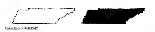 Tennessee USA state map silhouette and outline map. Vector shapes of us state, isolated on white. Perfect for infographics, geography design, education, and maps.