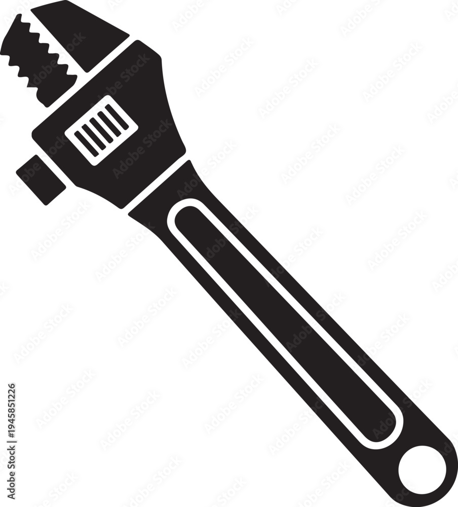 Naklejka premium Adjustable wrench hand tool mechanical repair silhouette icon