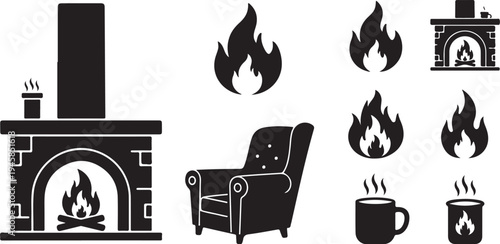 Cozy home interior with fireplace and warm lighting elements