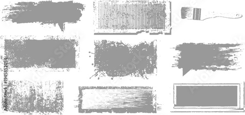 Collection of nine distressed grey including a paintbrush and various textured shapes for