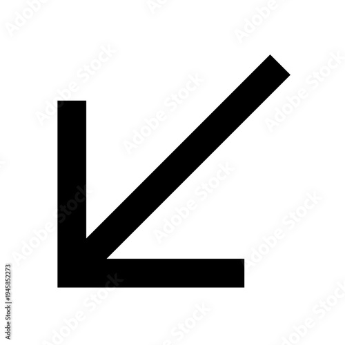 Bottom left diagonal arrow icon for directional actions, layout flow, or interface motion. Perfect for apps, websites, and dashboards using bold, sharp, minimal line-style vector navigation cues.
