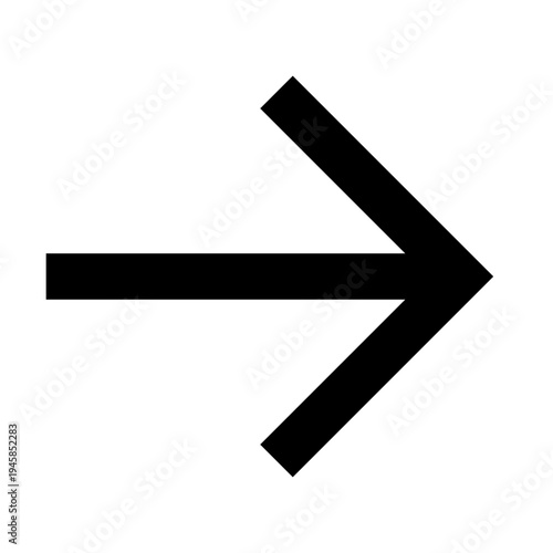 Right short arrow icon for next navigation, forward commands, or direction indicators. Perfect for apps, websites, or dashboards in modern, minimal, black sharp bold line style UI projects.
