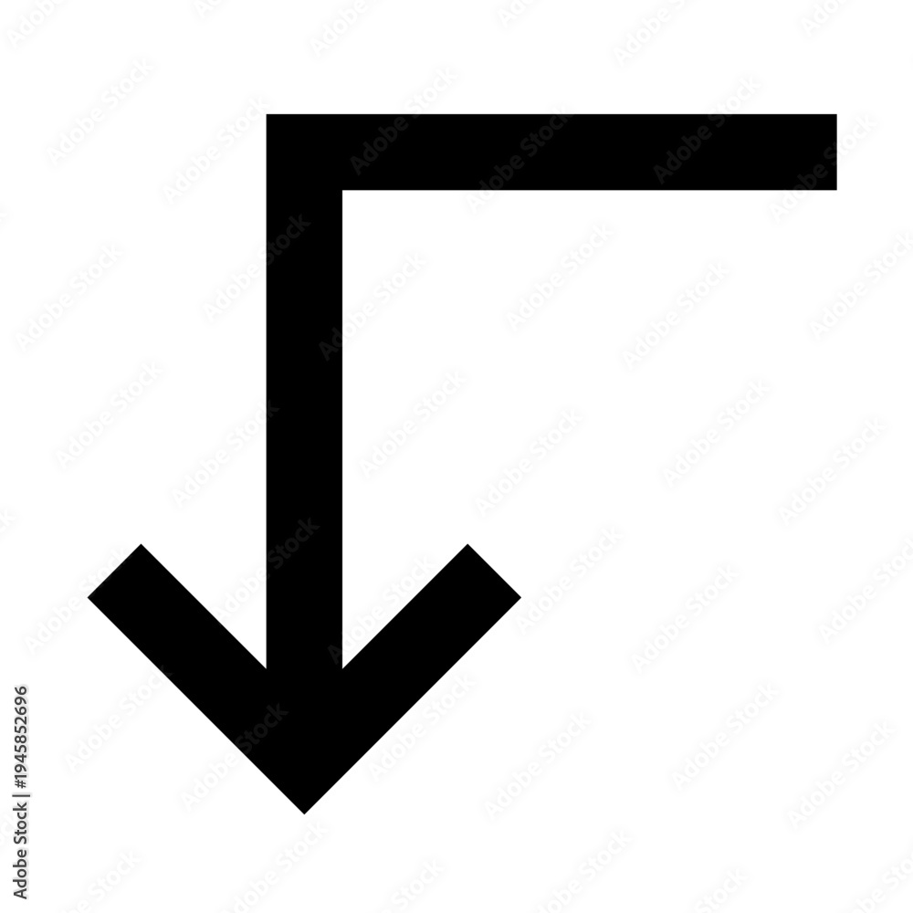 Fototapeta premium Turn left down arrow icon for interface navigation, rerouting, or exit flow. Perfect for apps, websites, dashboards using bold, sharp, line-style commands and directional movement visuals.