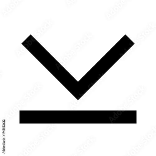 Down bar chevron icon for expanding menus, revealing panels, or toggling UI sections. Ideal for apps, websites, dashboards in sharp, bold, minimal, line style with black accents.