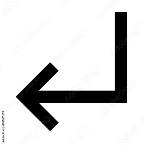 Down then left arrow icon for navigation, reversal, or interface transition. Perfect for apps, websites, and dashboards using sharp, bold, minimal, line-style UI direction visuals.