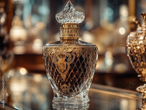 Ornate perfume bottle, detailed craftsmanship