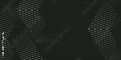 Abstract dark background featuring intricate light grey geometric hexagonal line patterns, creating a modern and technological visual effect