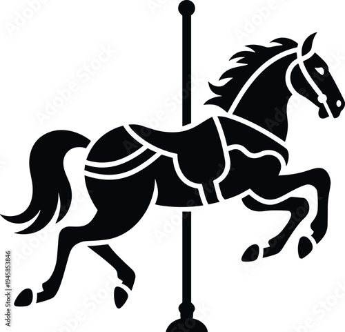 Carousel horse silhouette icon, merry go round horse illustration, amusement park ride vector, classic carnival carousel animal design