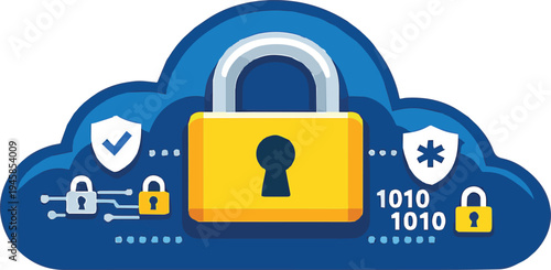 Secure cloud computing with padlock protection vector illustration