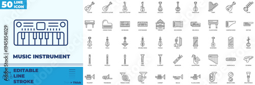 Music Instrument Line Editable Icons set