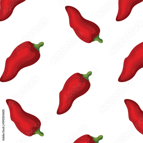 Red hot spicy chilli  bell pepper vector illustration sweet capsicum paprika vegetable whole ingredient isolated whole seamless pattern