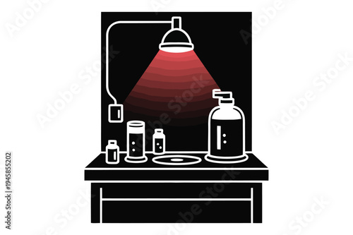 Scientific lab equipment under red light illustration