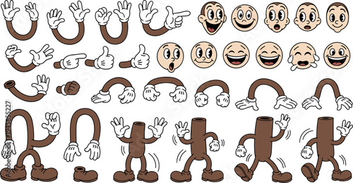 Cartoon Character Body Parts and Expressions Vector Set with Hands Arms Faces Poses for Animation Creation