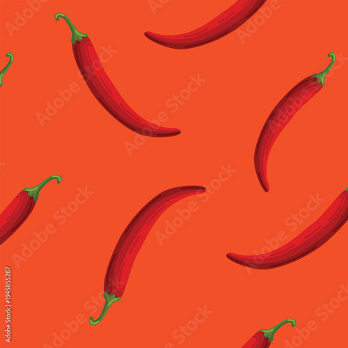 Red hot spicy chilli bell pepper vector illustration sweet capsicum paprika vegetable whole ingredient isolated whole seamless pattern