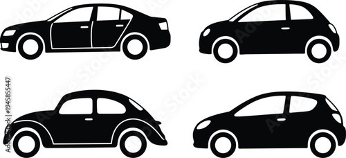 Car silhouette illustration design, sedan compact hatchback beetle artwork concept, automotive vehicle theme, transport symbol, modern graphic style image