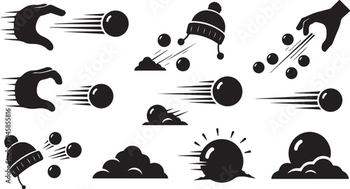 Snowball Fight Weather Icons in Black and White Style