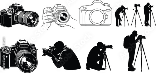 Silhouette set of diverse people, business professionals, casual group, men and women standing, walking, talking, networking, team, corporate collection, humans,