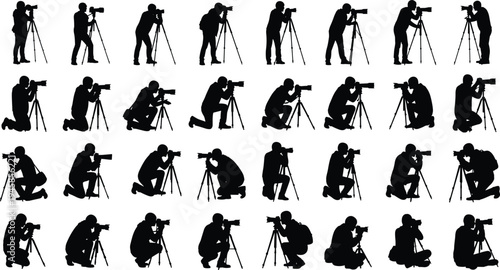 Silhouette set of diverse people, business professionals, casual group, men and women standing, walking, talking, networking, team, corporate collection, humans,