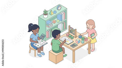 Students engaged in interactive education learning activities at school